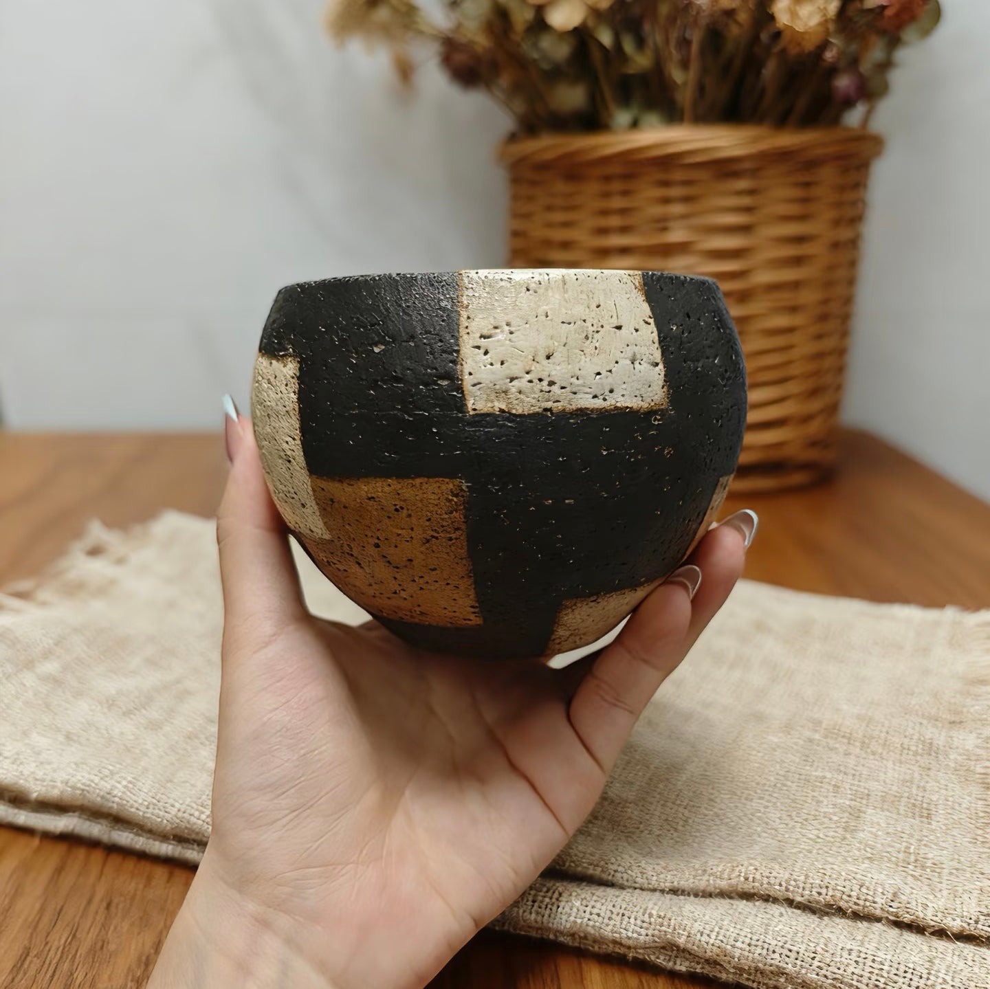 Grid Geometric Bowl--Handmade Cerami