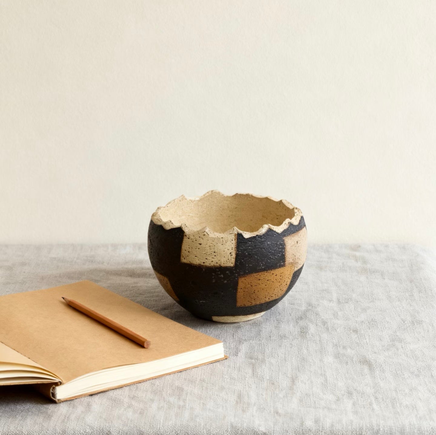 Wavy Edge Checker Bowl- Handmade Ceramic