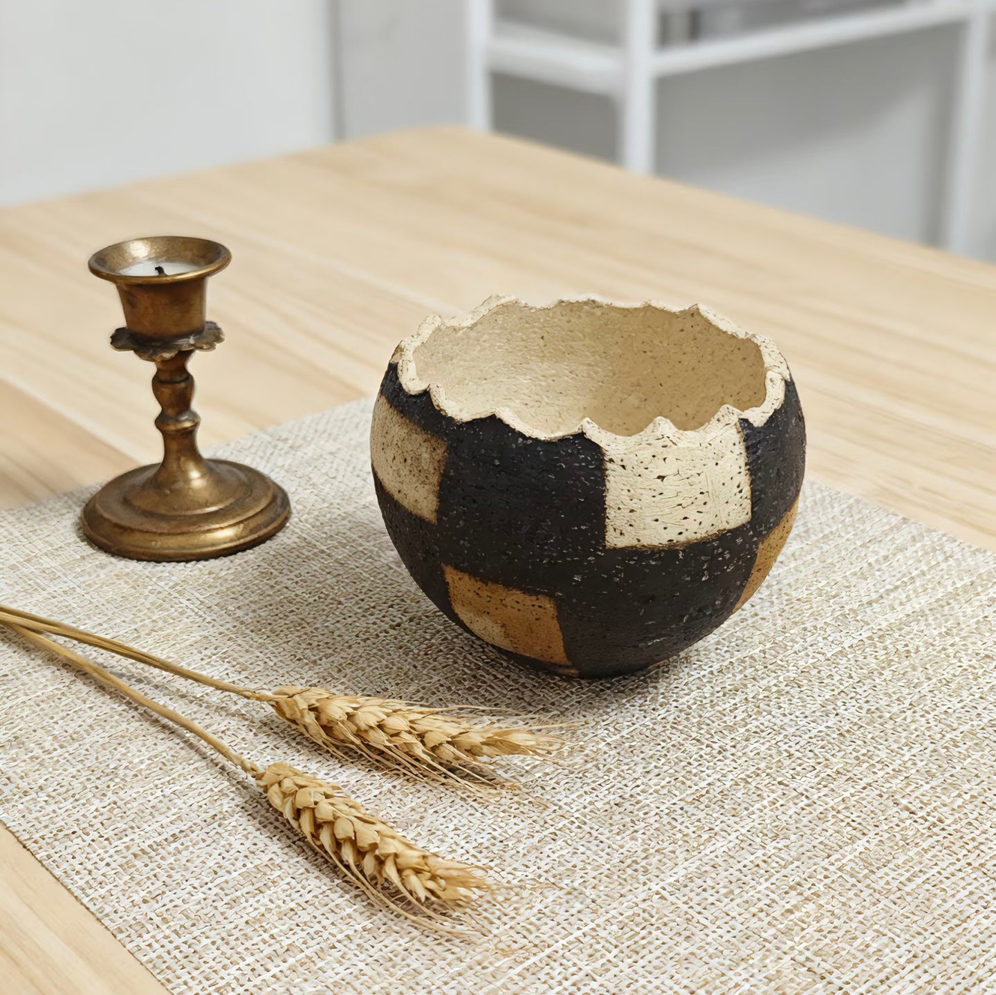 Wavy Edge Checker Bowl- Handmade Ceramic