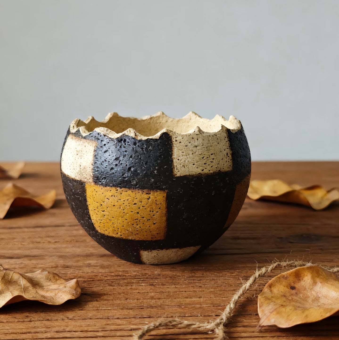 Wavy Edge Checker Bowl- Handmade Ceramic