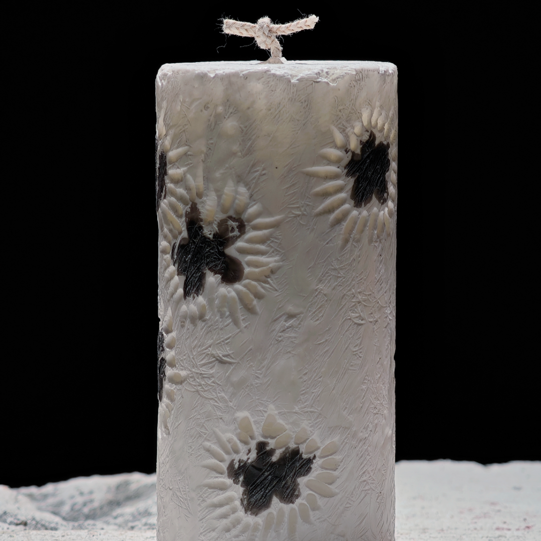 Floral Texture Pillar & Square Candle Set - Handmade Candle