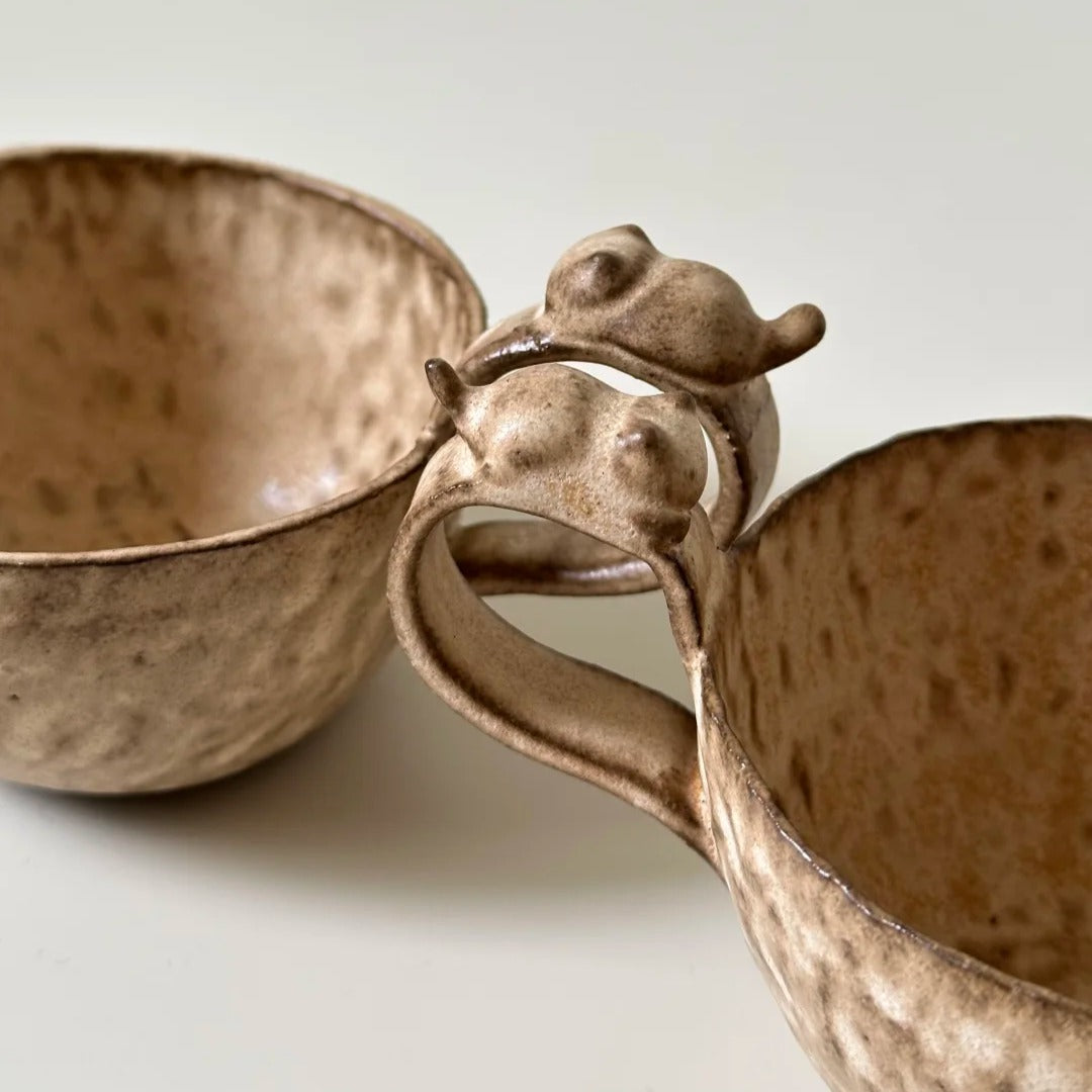 Cat Handle Mug Set - Handmade Ceramic
