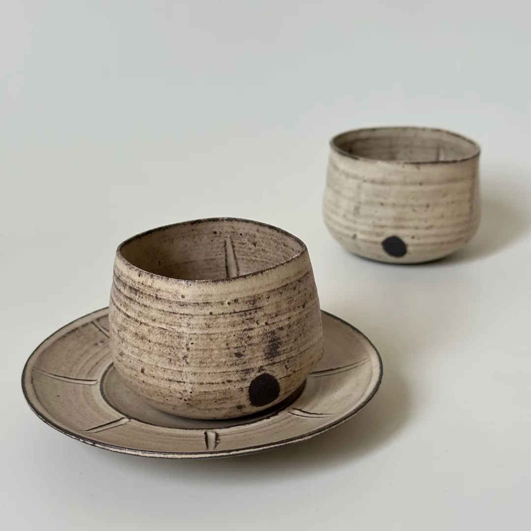 Dot Pattern Cup and Saucer Set –- Handmade Ceramic