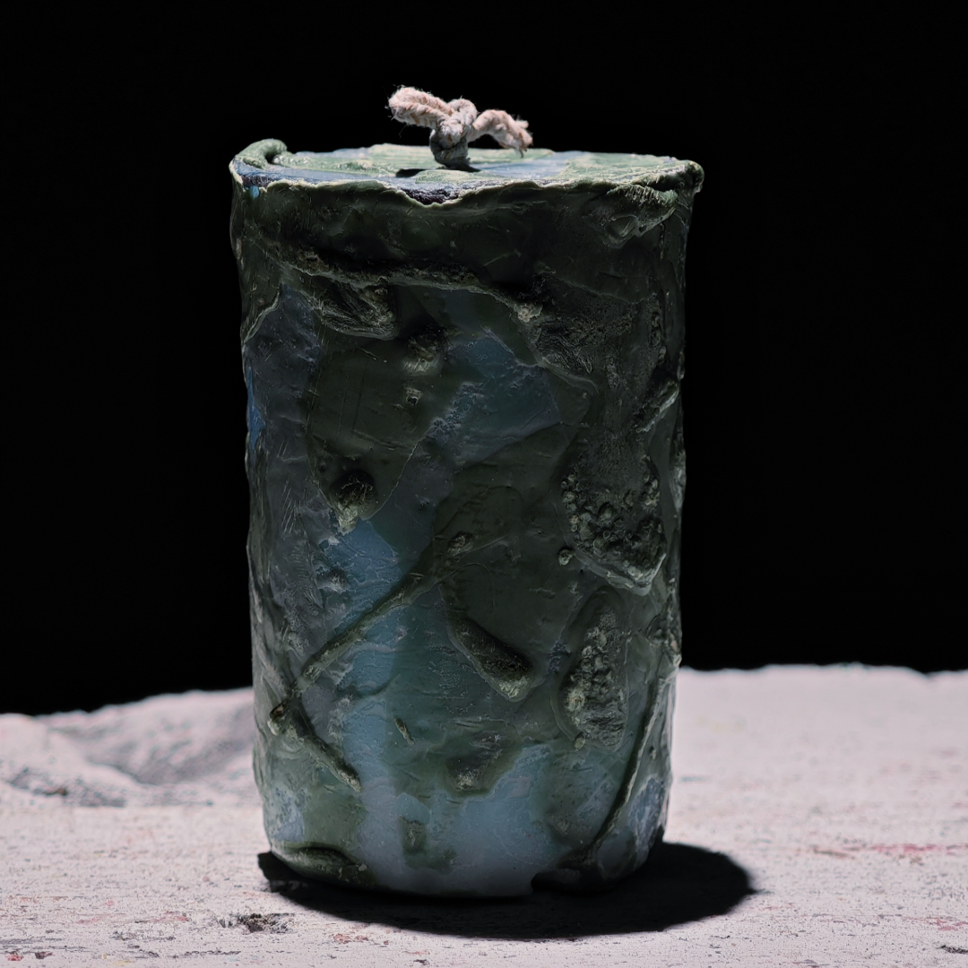 Layered Green Texture Pillar Candle Set - Handmade Candle